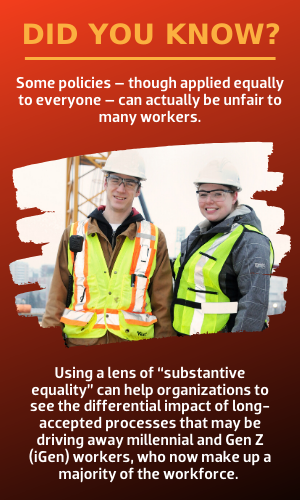 Using a lens of “substantive equality” can help organizations to see the differential impact of long-accepted processes that may be driving away millennial and Gen Z (iGen) workers, who now make up a majority of the workforce. 