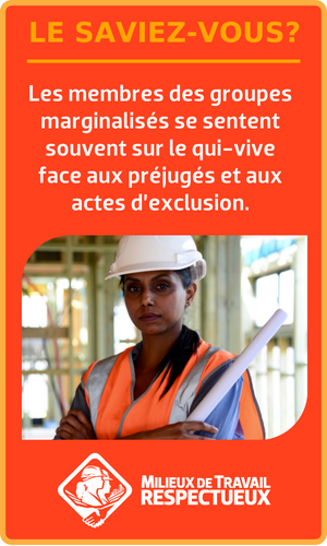 Le saviez-vous? Les membres des groupes marginalisés se sentent souvent sur le qui-vive face aux préjugés et aux actes d’exclusion.