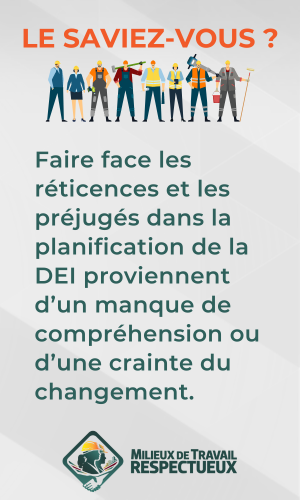 Le saviez-vous? Faire face les réticences et les préjugés dans la planification de la DEI proviennent d’un manque de compréhension ou d’une crainte du changement.